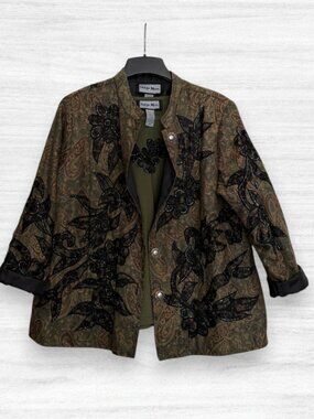 Indigo Moon 2 Piece Paisley Beaded Floral Jacket Top Set 1X Art to Wear Boho